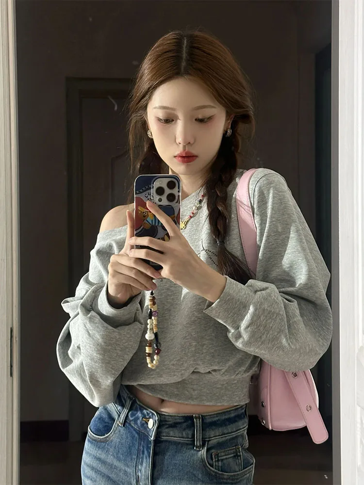 Sweatshirts Women'S No Hood Spliced Brown Yellow Pocket-Designed Gentle Girl Cerulean Green Lace Young Ruffled Grey Fiber Y2K