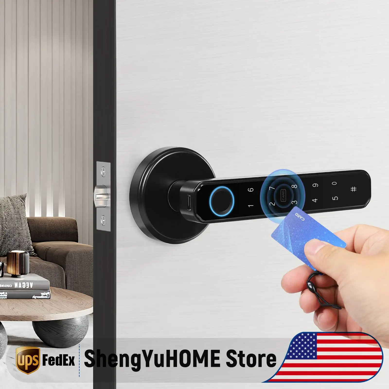 قفل باب ببصمة الإصبع، قفل مقبض الباب الذكي مع لوحة مفاتيح ومفتاح، قفل إلكتروني بيومتري للمنزل والشقة والمكتب والفندق