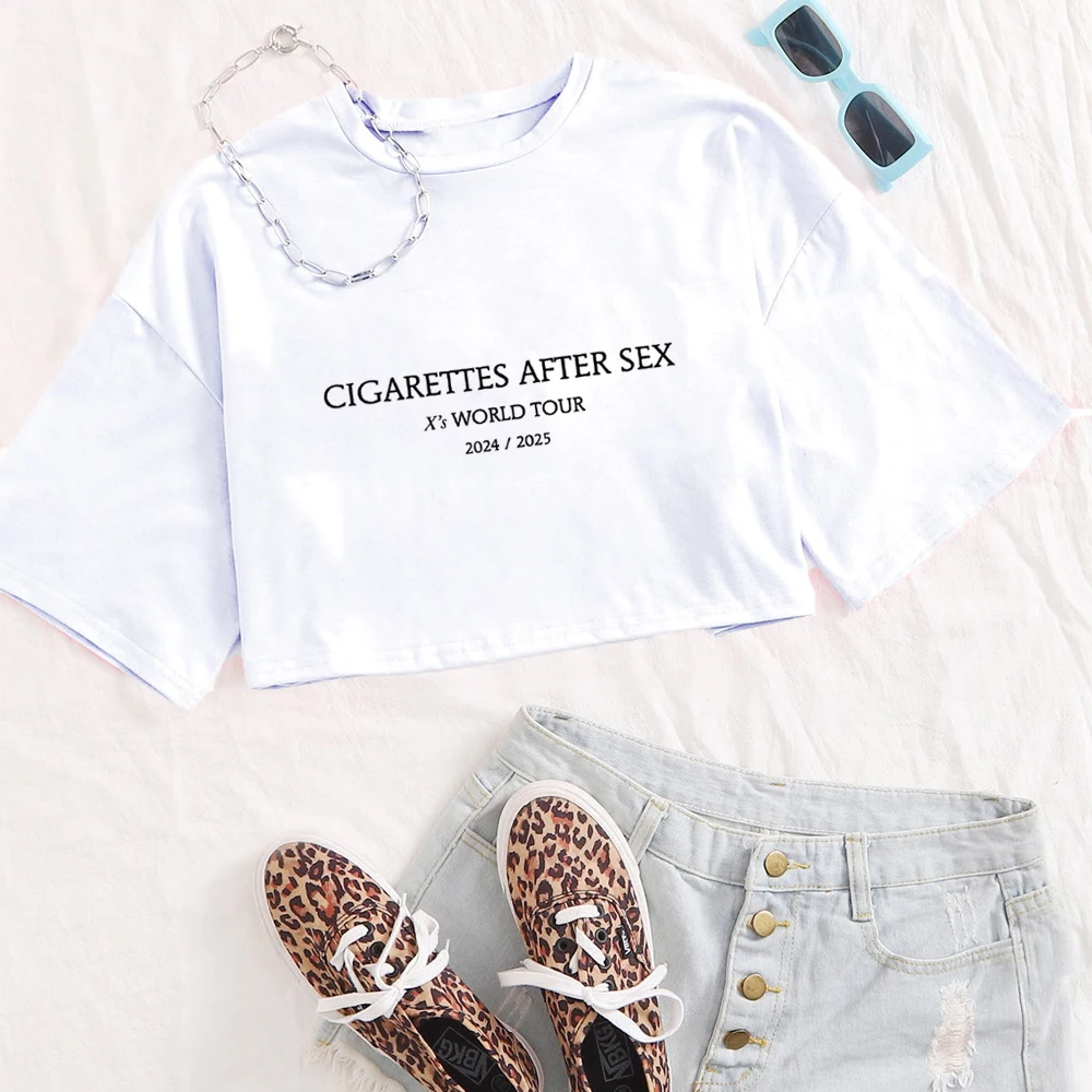 Cigarettes After Sex X's World Tour 2024 O-Neck Girls Shirt Casual Clothing Super-short Short Sleeves Music Fans Gift Crop Tops