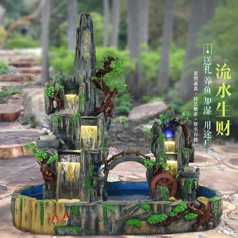 

Rockery flowing water fountain lucky fish pond bonsai floor ornament living room courtyard home accessories feng shui wheel humi