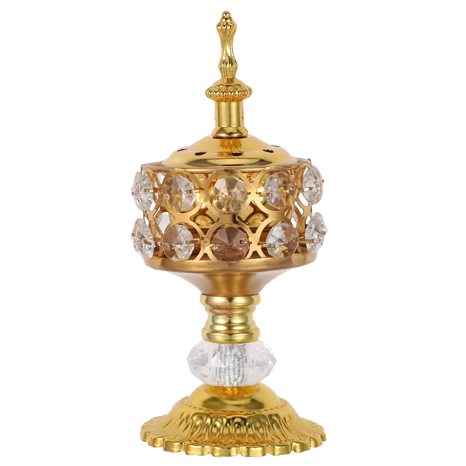 

Elegant Metal Incense Burner Golden Lace Detailing Aromatherapy Purifier Home Office Spa Ramadan Meditation Censer