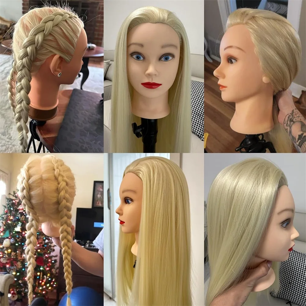 رأس عارضة أزياء مع 11 قطعة من قاعدة حامل مشابك الشعر شديدة التحمل، أدوات تجديل - لصالونات التجميل ومجموعة ممارسة مدرسة التجميل