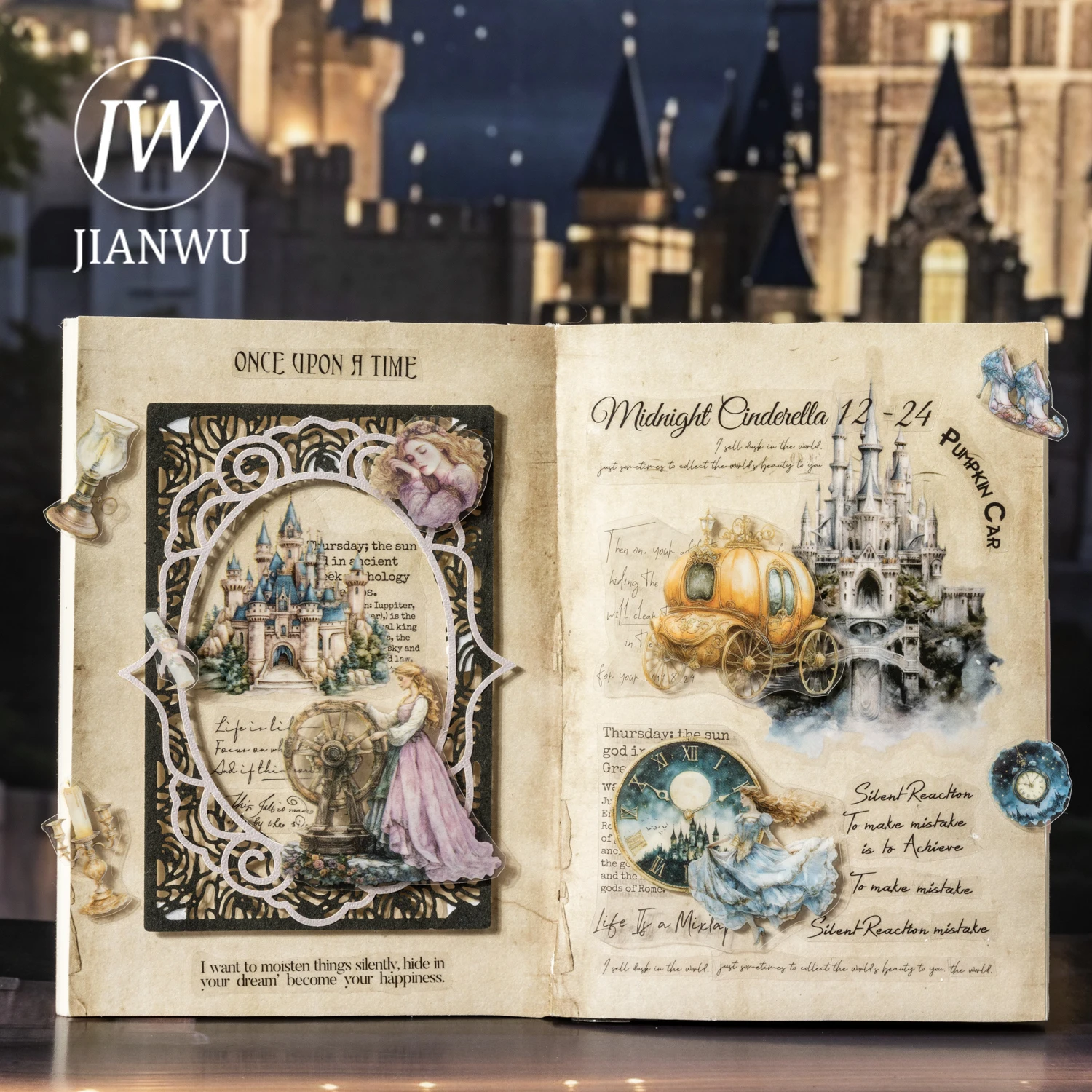 JIANWU 50mm*200cm Dark Fairy Tale Series Vintage Character Landscape Material Collage PET Tape Creative DIY Journal Stationery