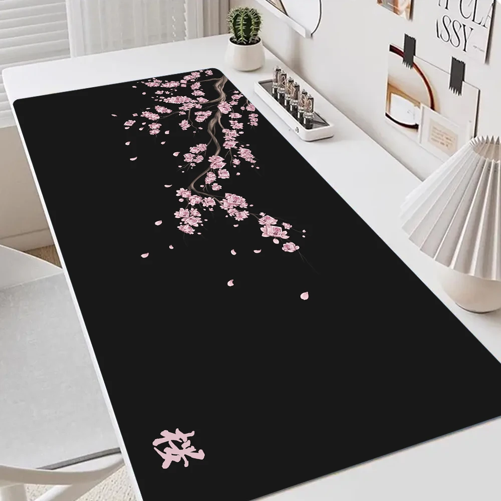 Japanese style Gaming Mouse Pad Pink Sakura Mousepads Black White 1200x600mm Desk Mat Torii Art Mouse Mats Rugs for Laptop Gamer