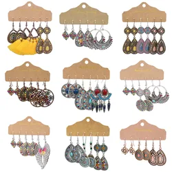 Bohemian 3Pcs Colorful Drop Oil Waterdrop Tassel Earrings Set for Women Ethnic Vintage Holiday Casual Jewelry Pendiente Mujer