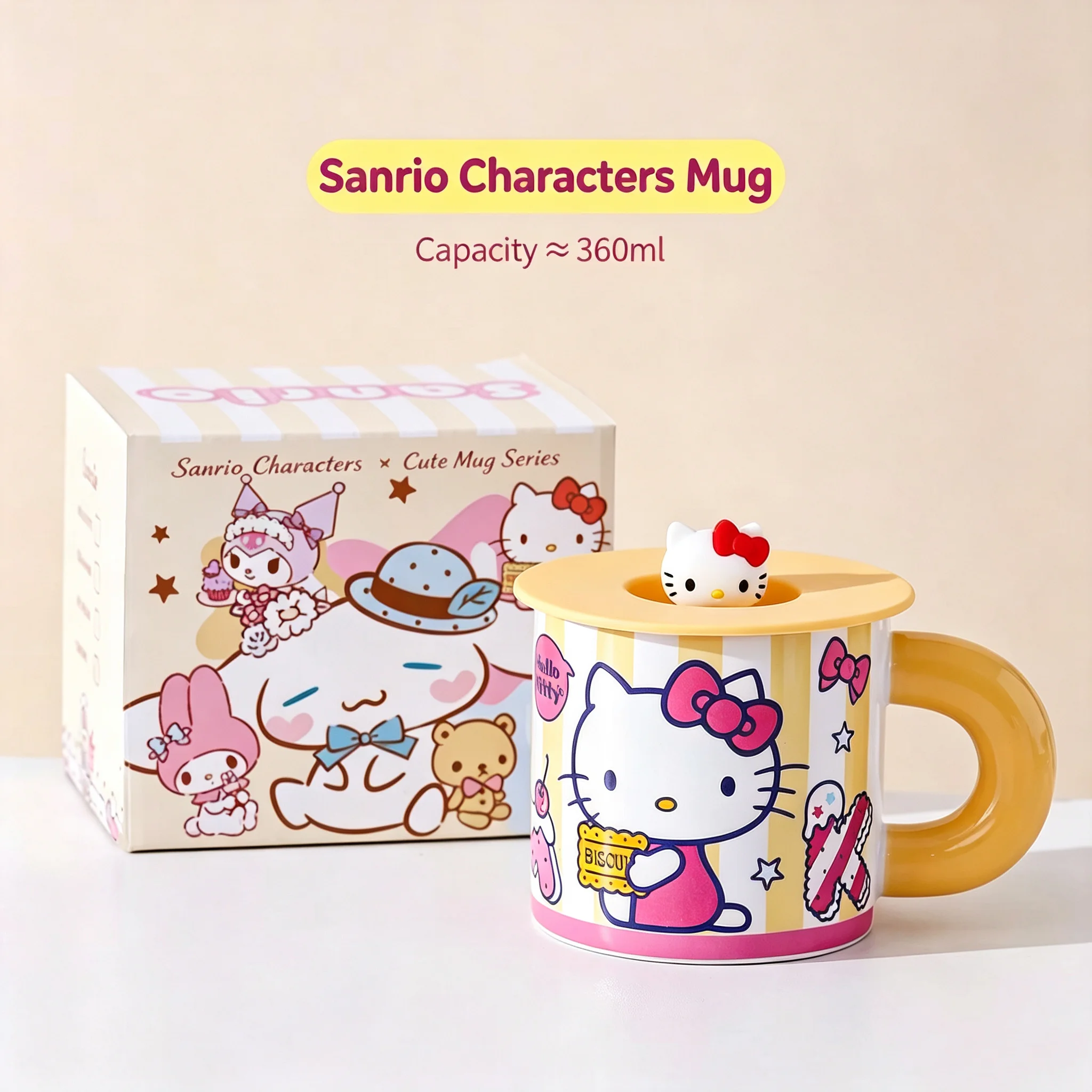 360ML Sanrio Ceramic Hello kitty My Melody Cinnamoroll Kuromi Joint Coffee Cup Cute Cartoon Girl Afternoon Tea Utensils Kit
