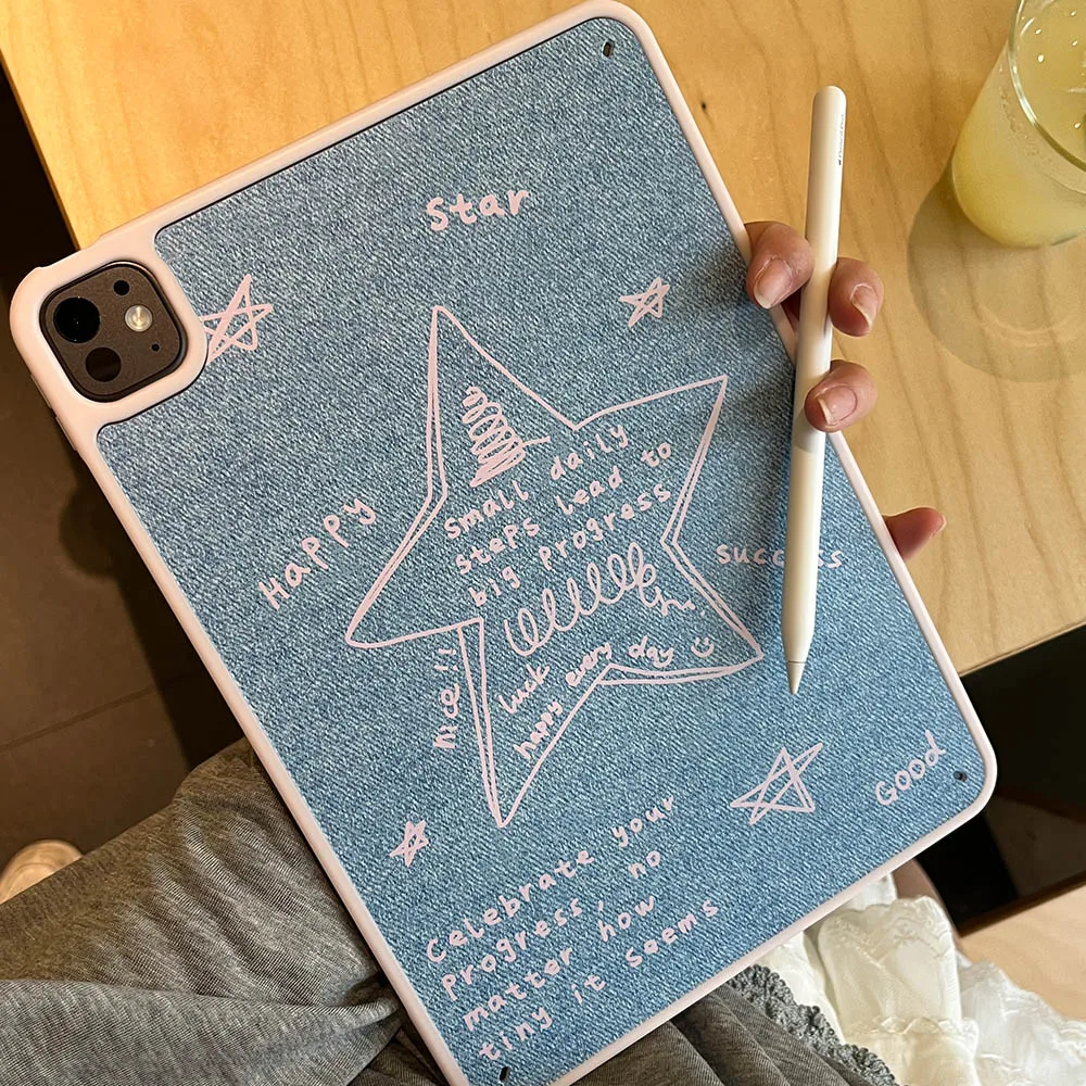 

Джинсовый чехол с розовой звездой для iPad 10.2 8th 9th ipad A16 11th 10.9th 10.9 Gen Cover iPad Pro 12.9" 13" Air 11" 4 5 9.7 mini 6 7 8 Shell