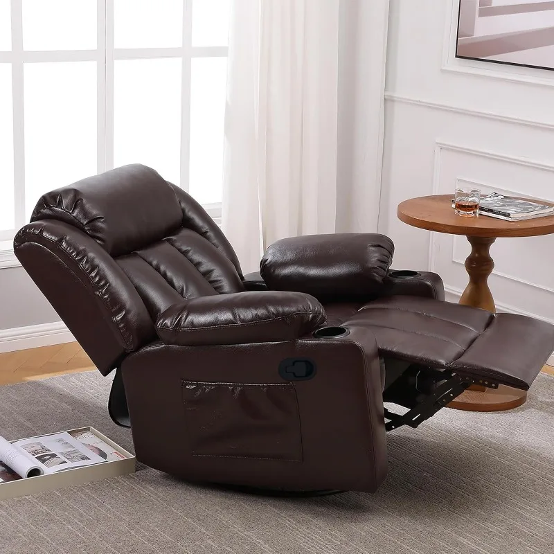 Rocker Swivel Recliner Chair , Overstuffed Large Manual Recliner Glider with Massage and Heat, Comfy Soft Leather Living