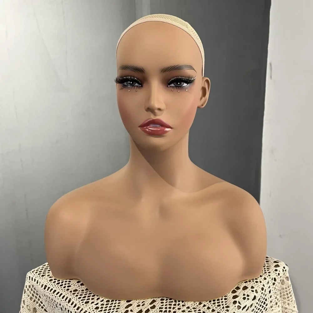 

Realistic Female Head Mannequin with Shoulders for Wig Hat Display