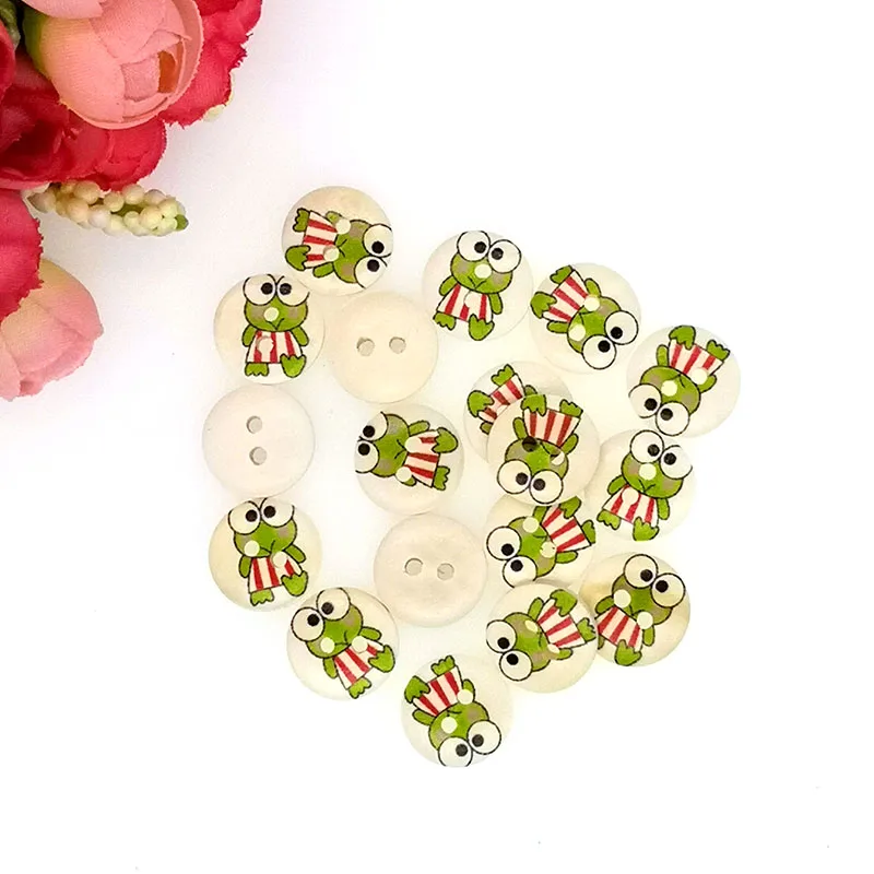 15mm Wooden Buttons Scrapbook 2-Holes Frog B20514 sewing accessories craft supplies sewing buttons embellishments for clothing