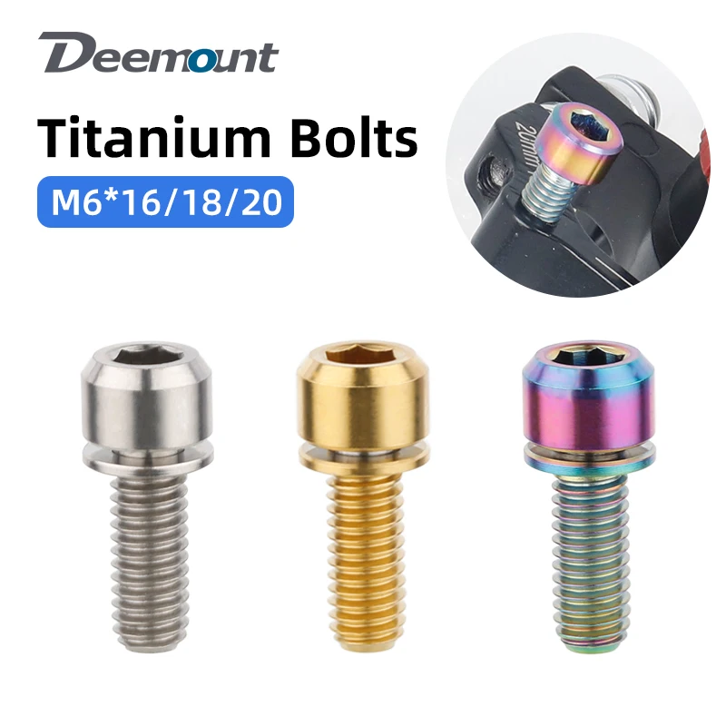 Deemount Ti Bolts W/Washer for Bicycle Disc Brake Caliper Fixing M6*16/18/20 CNC Titanium Screw MTB Road Brake Fasten Crank Lock