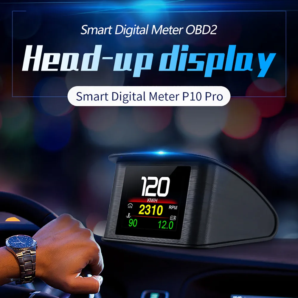 OBD2 HUD P10 Pro With 10 Kinds Display Interface Russia Korean Language Speedometer Water Temperature Overspeed Security Alarm