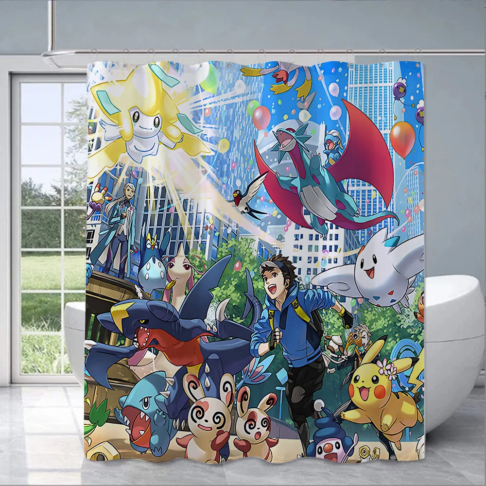 P-Pikachu S-Sylveon E-EeveeShower Curtain Waterproof Polyester Fabric Paint Colorful Bath Curtains Bathroom Curtain With Hook