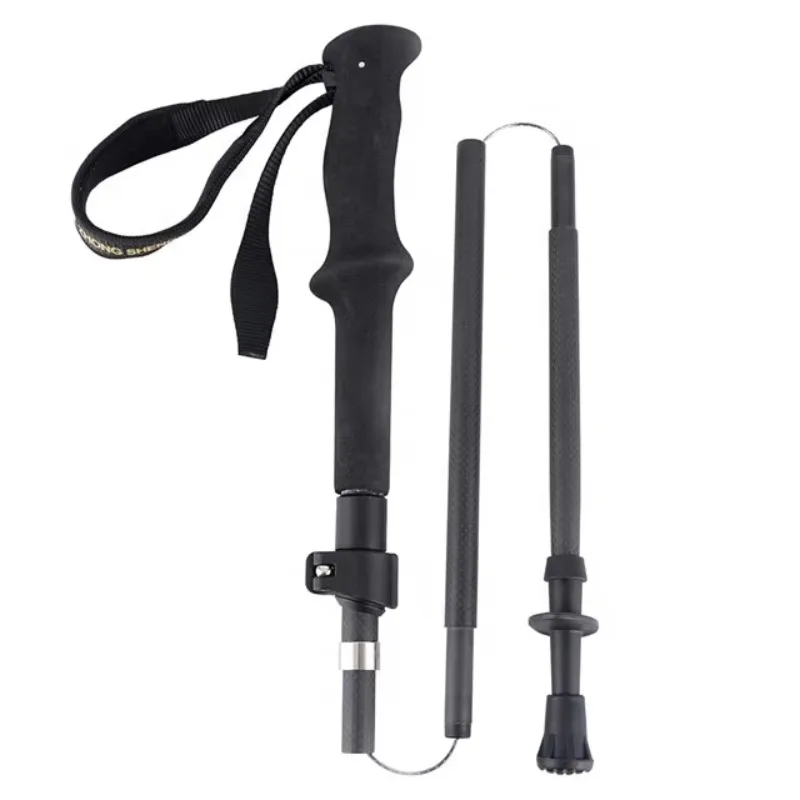 Custom 5-piece Telescopic And Folding Aviation Carbon Fiber  Trekking Poles Hiking Walking Sticks