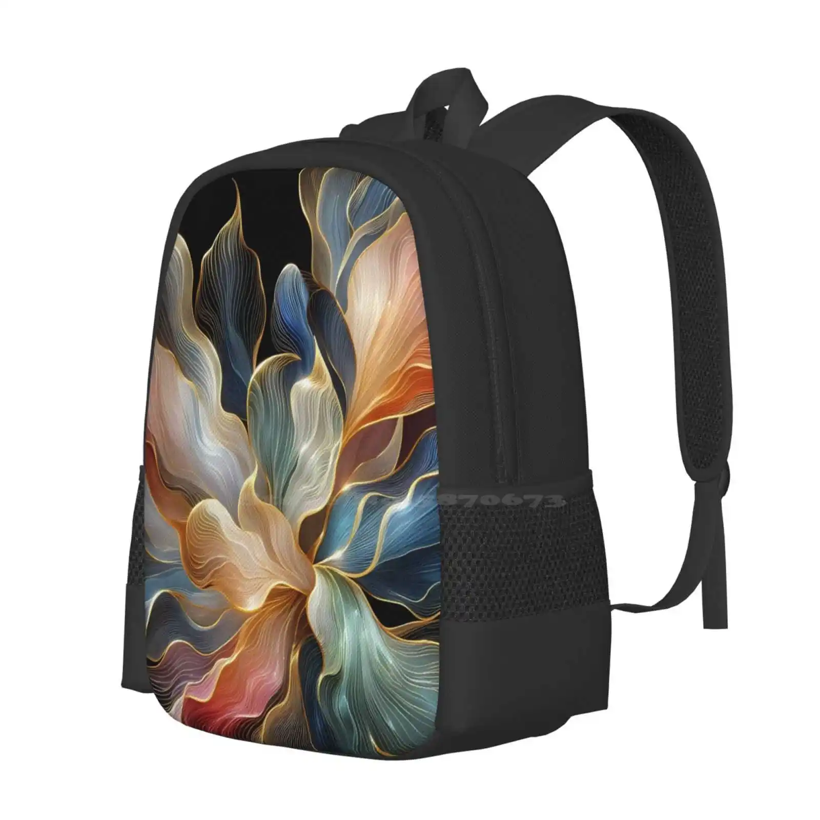 Gold Line Design Hot Sale Schoolbag Backpack Fashion Bags Gold Line Ai Generated Pattern Colourful Bright Array Of Colours