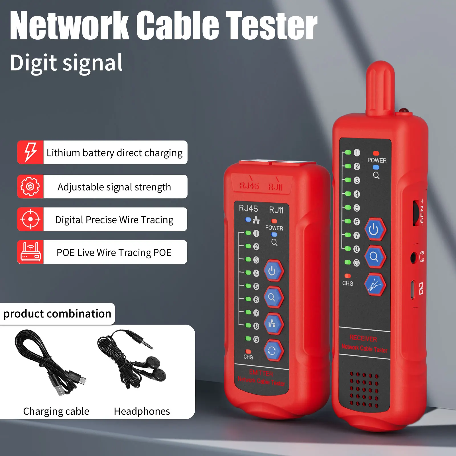

Digital Network Cable Tester High Quality RJ11 RJ45 Cat5 Cat6 Telephone Wire Tracker LAN Network Cable Testers Line Finder