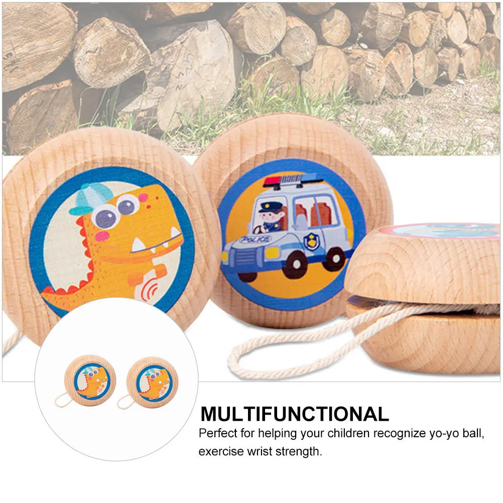 

2pcs Wooden Yo-Yo Animal Pattern Kids Educational Plaything For Wrist Strength Exercise Durable Eco-Friendly Gift Portable Small