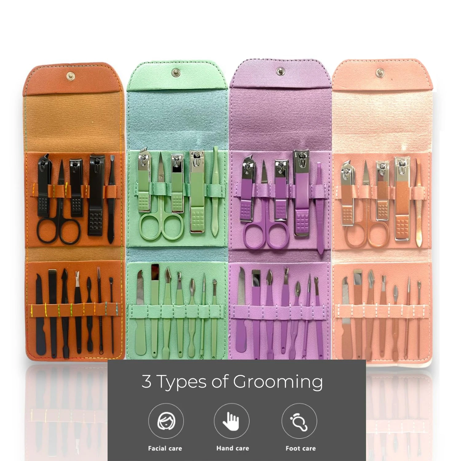 Ideal para estilos de vida ocupados, este cortador de unhas portátil e luxuoso e kit de manicure/pedicure para cuidados faciais é completo com essência