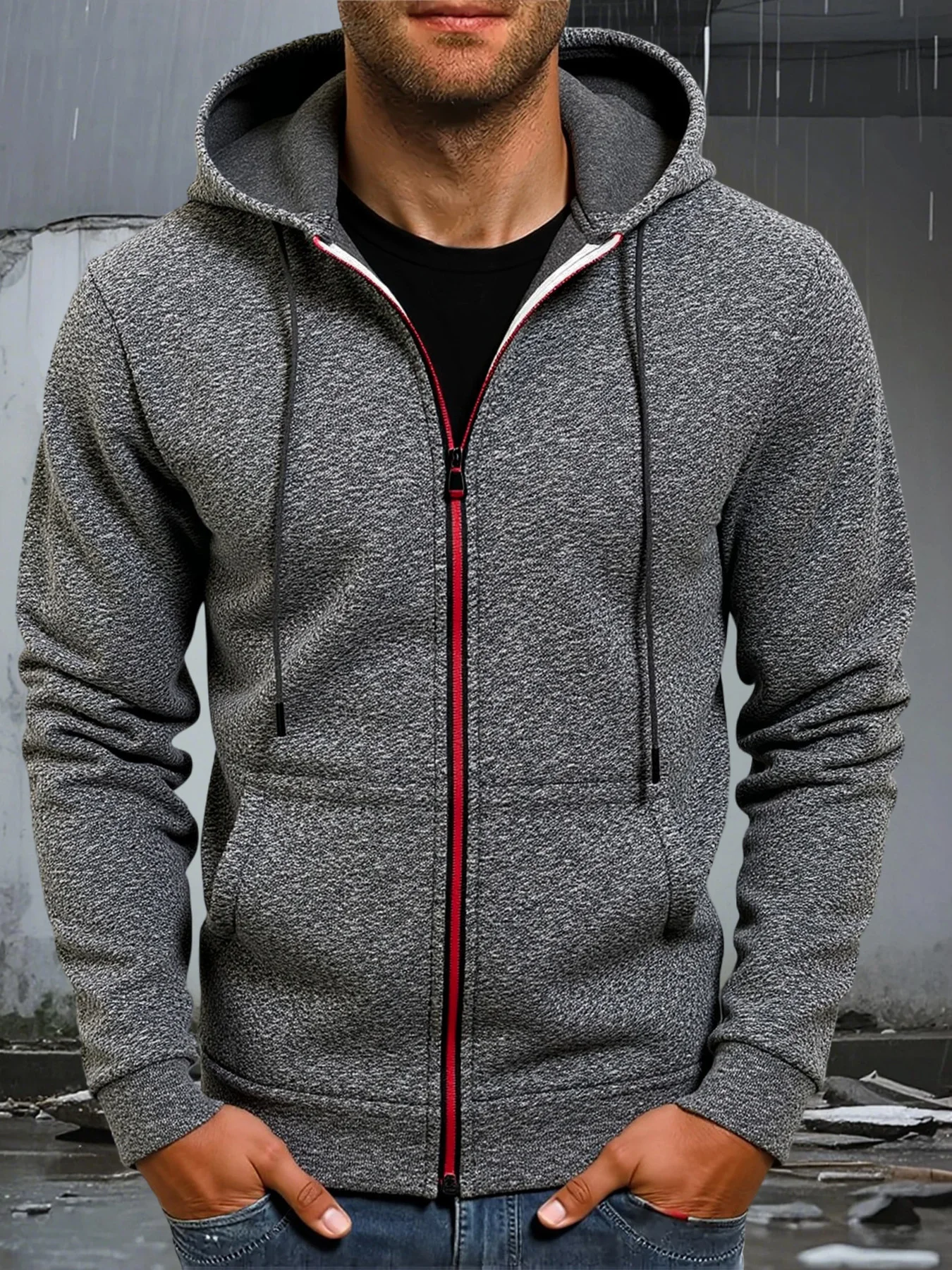 Skin-friendly Warm Fleece Inner Mens Heather Zip Up Hooded Sweatshirt Classic Kangaroo Pocket Reinforced Drawstring Relaxed