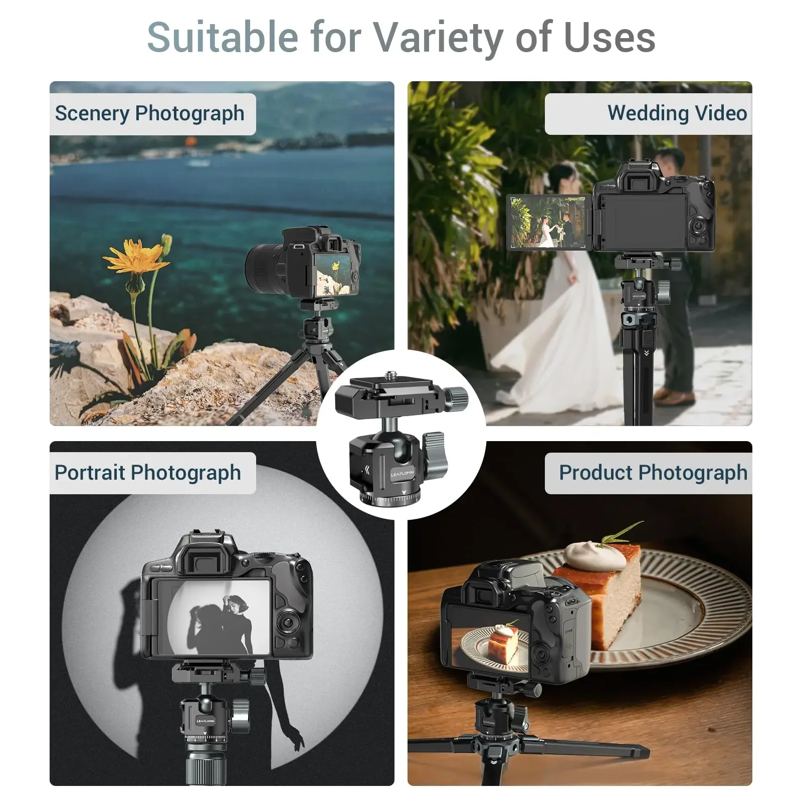 Leaplight Low Profile Camera Tripod Ball Head 360 Rotating Ballhead w/ Arca Swiss Quick Release Plate for Tripod Phone Holder