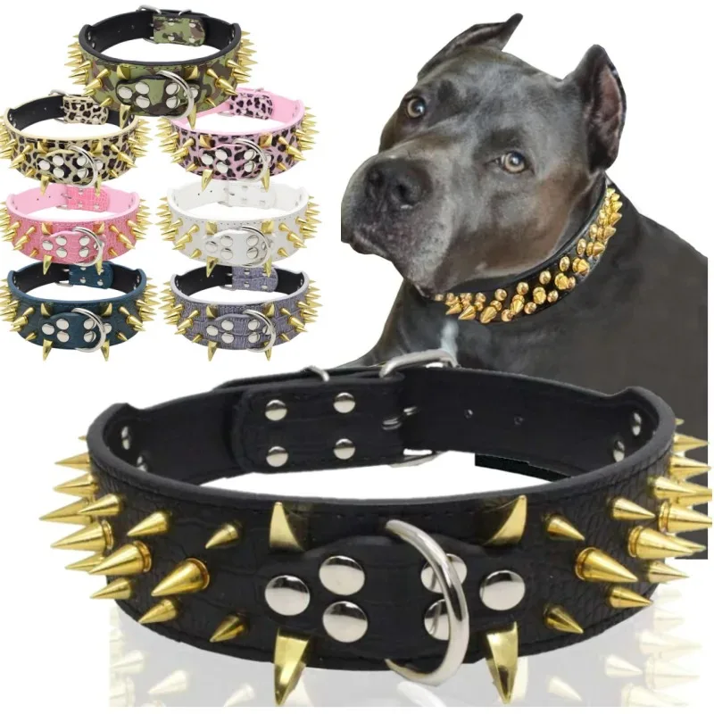 

Wolf Tooth Spike Pet Collar Color Rivet Dog Medium To Large Dogs Hand Holding Rope Iron Chain Adjustable Anti-Bite Collar