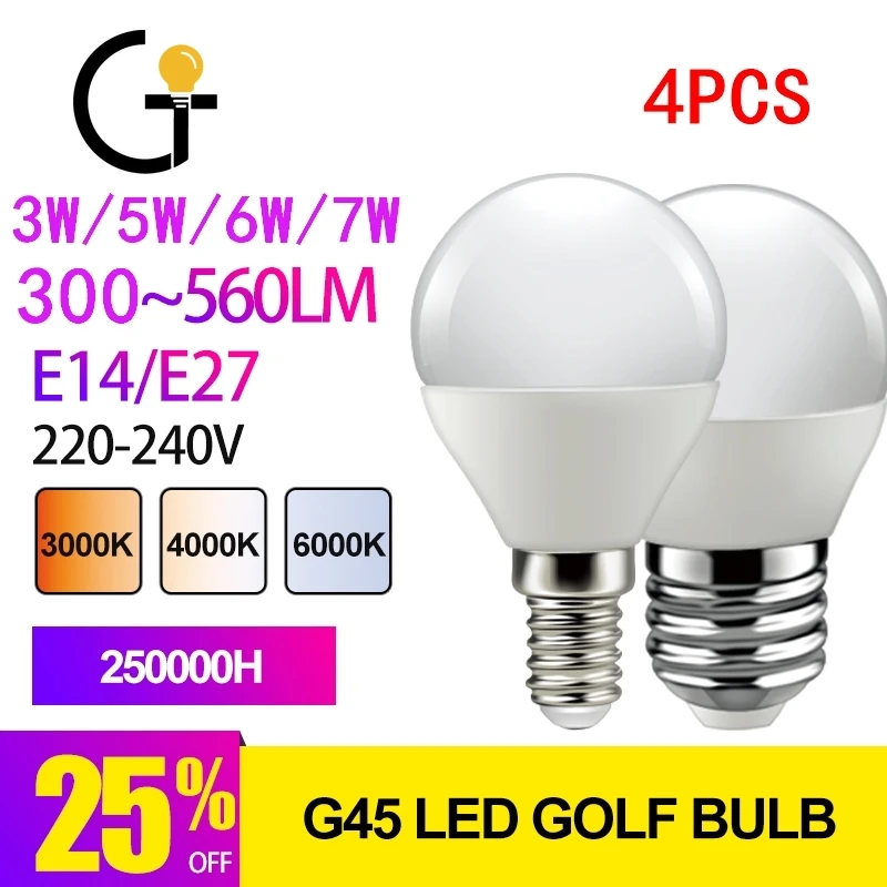 

4PCS Led Bulb G45 3W 5W 6W 7W E14 E27 3000K 4000K 6000K Warm Cold Lampada 220V -240V Lamp Bombillas For Home Decoration Office