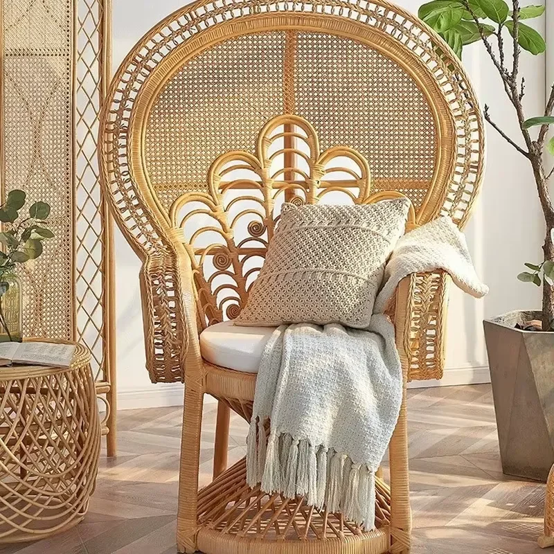 Perched Cloud Indonesian Real Rattan Peacock Chair Modern Bohemian Design Tilting Backrest 3-Year Warranty for Home Leisure