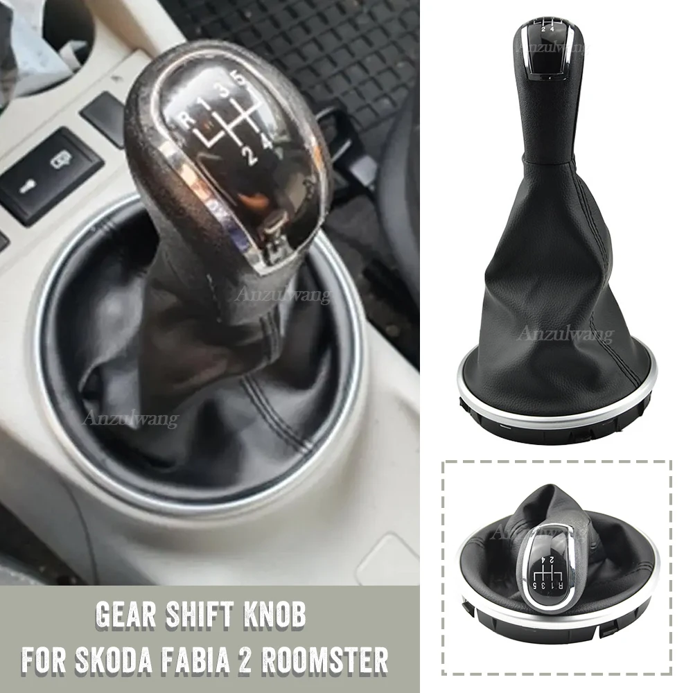 For Skoda Fabia 2 2007-2010/Roomster 2006-2010 New 5 Speed Gear Shift Knob With Leather Gaiter Boot Cover