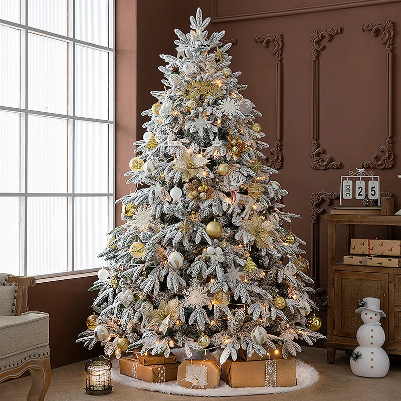 

New PE flocked Christmas tree snow tree large white snowflake scene decorative tree Christmas ornament ornament