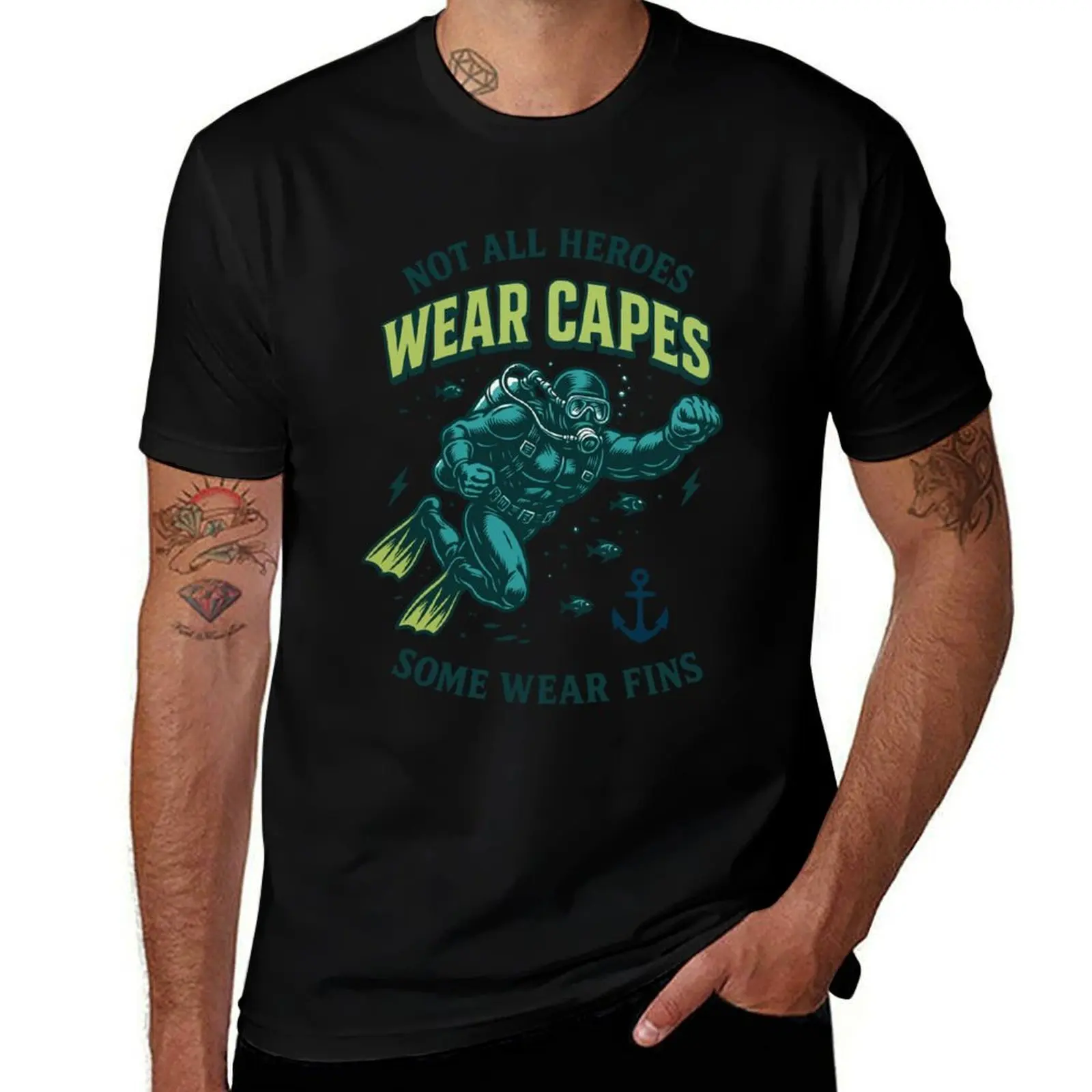 

Not All Heroes Wear Capes Fins Diver Meer T-Shirt boys animal print anime funny meme t-shirts cotton t shirt men