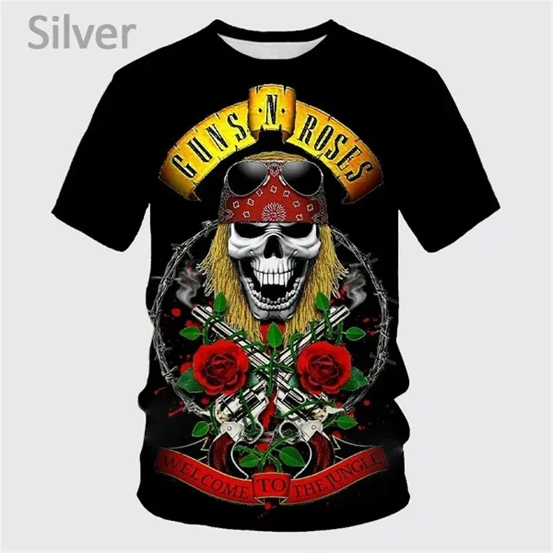 Nieuwe Zomer Geweren Rock Band 3d Print T-Shirt Heren Korte Mouw Leuke Hiphop Unisex Casual Mode Sport T-Shirt Punk Tops