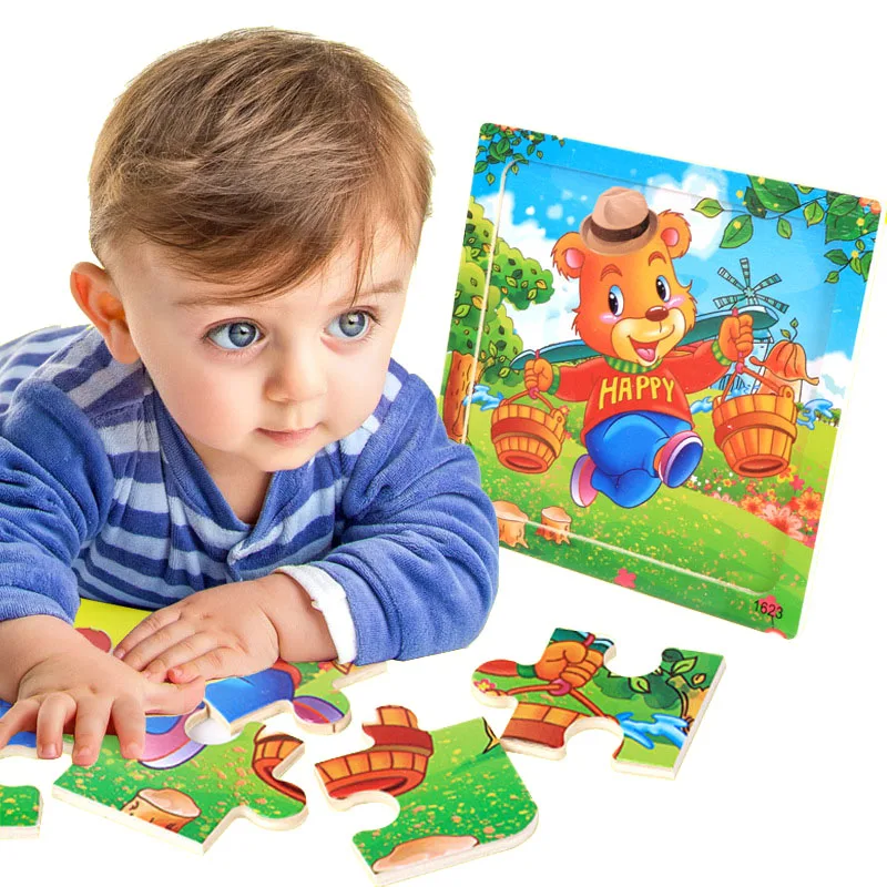 Wooden Puzzle Toddler For Baby Cartoon Vehicle Animals Cognitive Learning Educational Toys for Children Gift