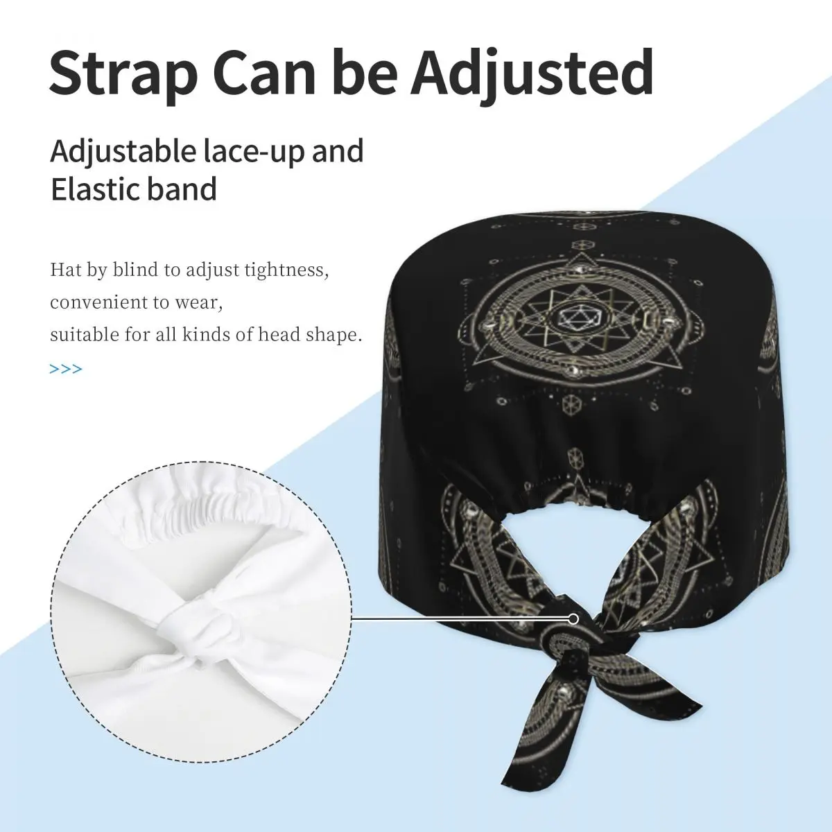 Wielościenna kostka D20 Symbol Sakralny Okultystyczny Czepek Medyczny Czepek Chirurgiczny Męski Damski Czepek Pielęgniarski dla Dentysty