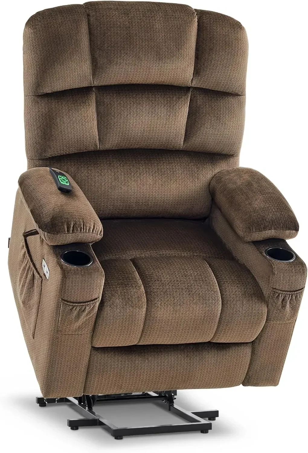 Dual Motor Power Lift Recliner Chair with Massage and Heat USB Ports, Cup Holders, Fabric 7680 (Large-Regular, Brown)