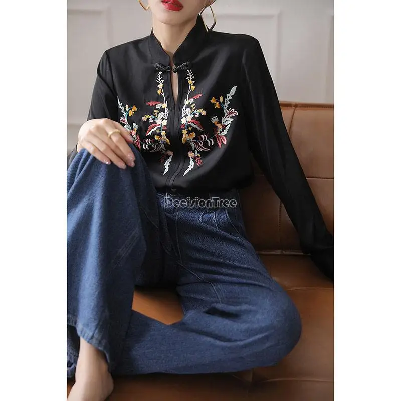 2025 new women traditional chinese top vintage blouse oriental style ol shirt women graceful blouse tangsuit embroidery shirt pd