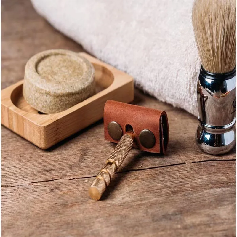 Vintage Leather Safety Razor Blade Cover Anti Scratch Manual Shaving Razor Protective Sleeve Portable Travel For Men Grooming