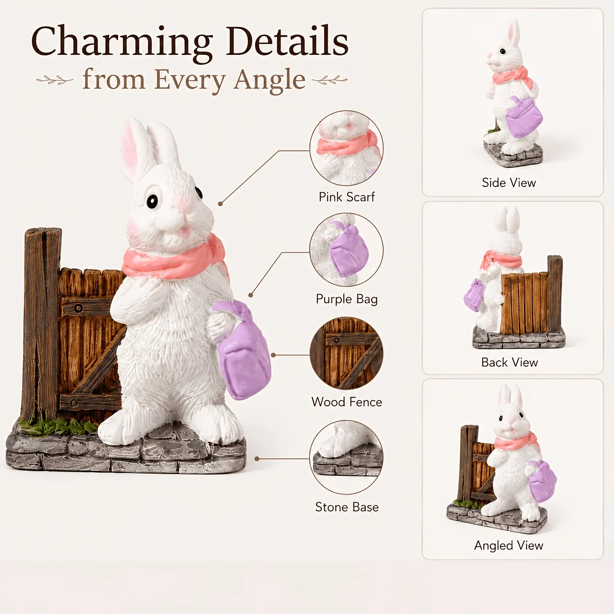 Cute Travel Bunny with Scarf & Gate Figurine, Hand-Painted Polyresin Rabbit Ornament, Mini Decor for Succulent Pot, Bonsai, Terr