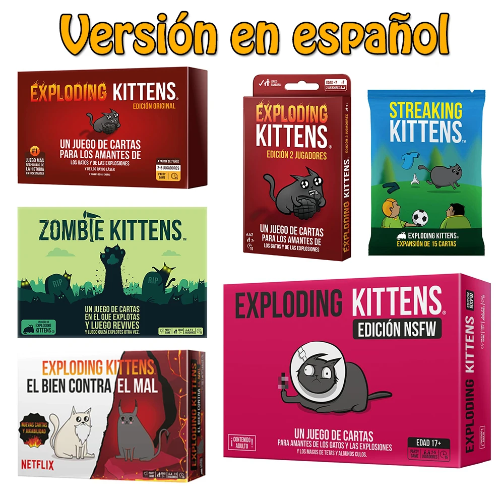 Exploding Kittens español Juego de cartas de gatitos explotantes, juegos de fiesta fáciles y amigables con la familia, juegos de