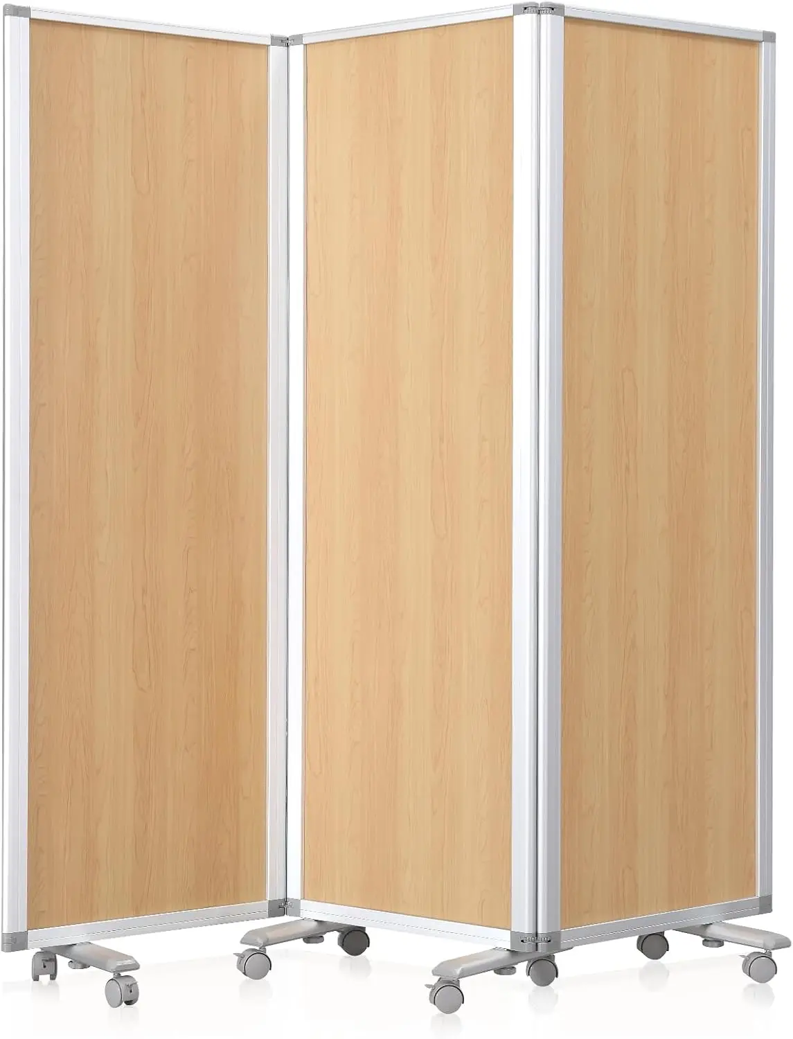 SWANCROWN Office Partitions 71x71 in 3 Panel Room Dividers on Wheel, Wood