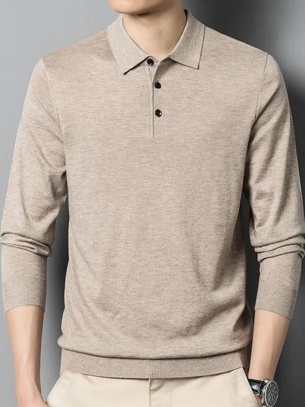 

Men's Autumn Winter Thin Knitted Base irt Flip Collar Sweater Soft Busin Sle Casual Long Sve Pure Color Warmth