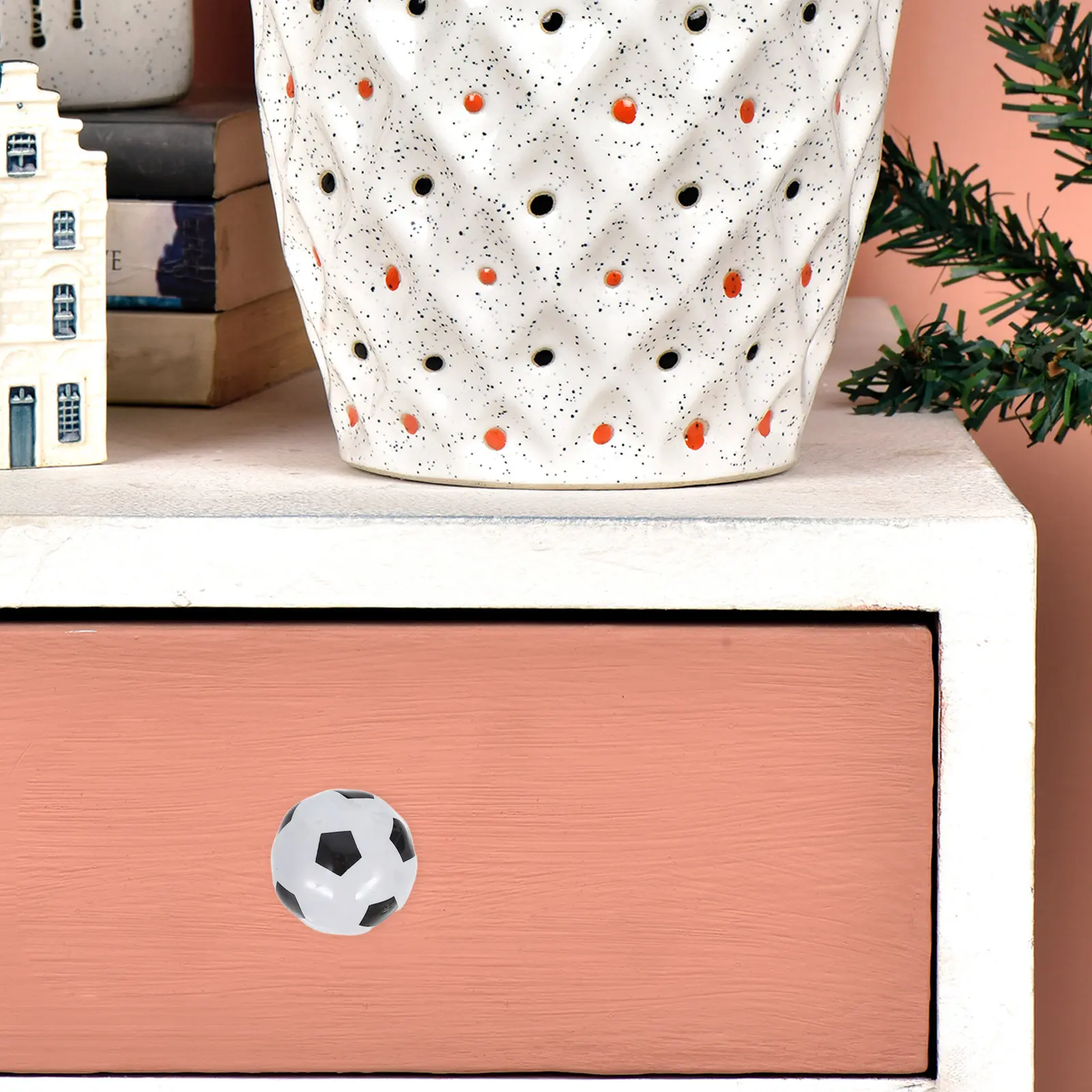 4Pcs Soccer Ball Shaped Ceramic Cabinet Knobs Porcelain Drawer Pulls Sports Theme Hardware for Dresser Wardrobe DIY