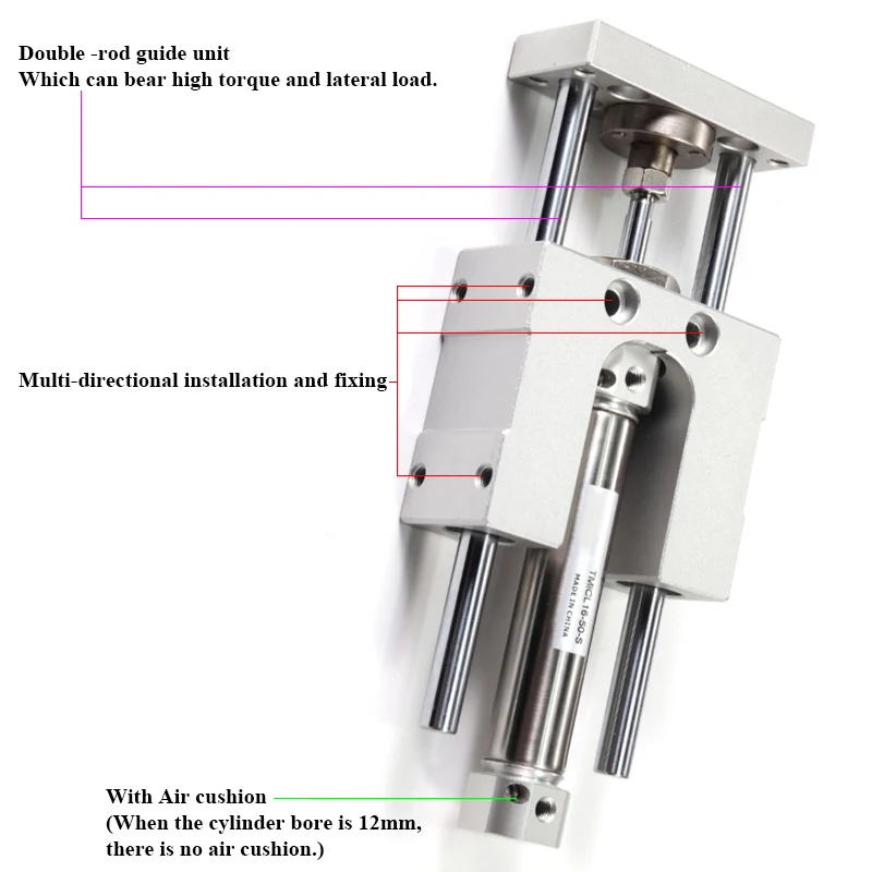 TMIM TMIL TMICM TMICL Bore 12/16/20/25mm TMI TMIC With Double Rod Guide Frame Pneumatic Air Cylinder