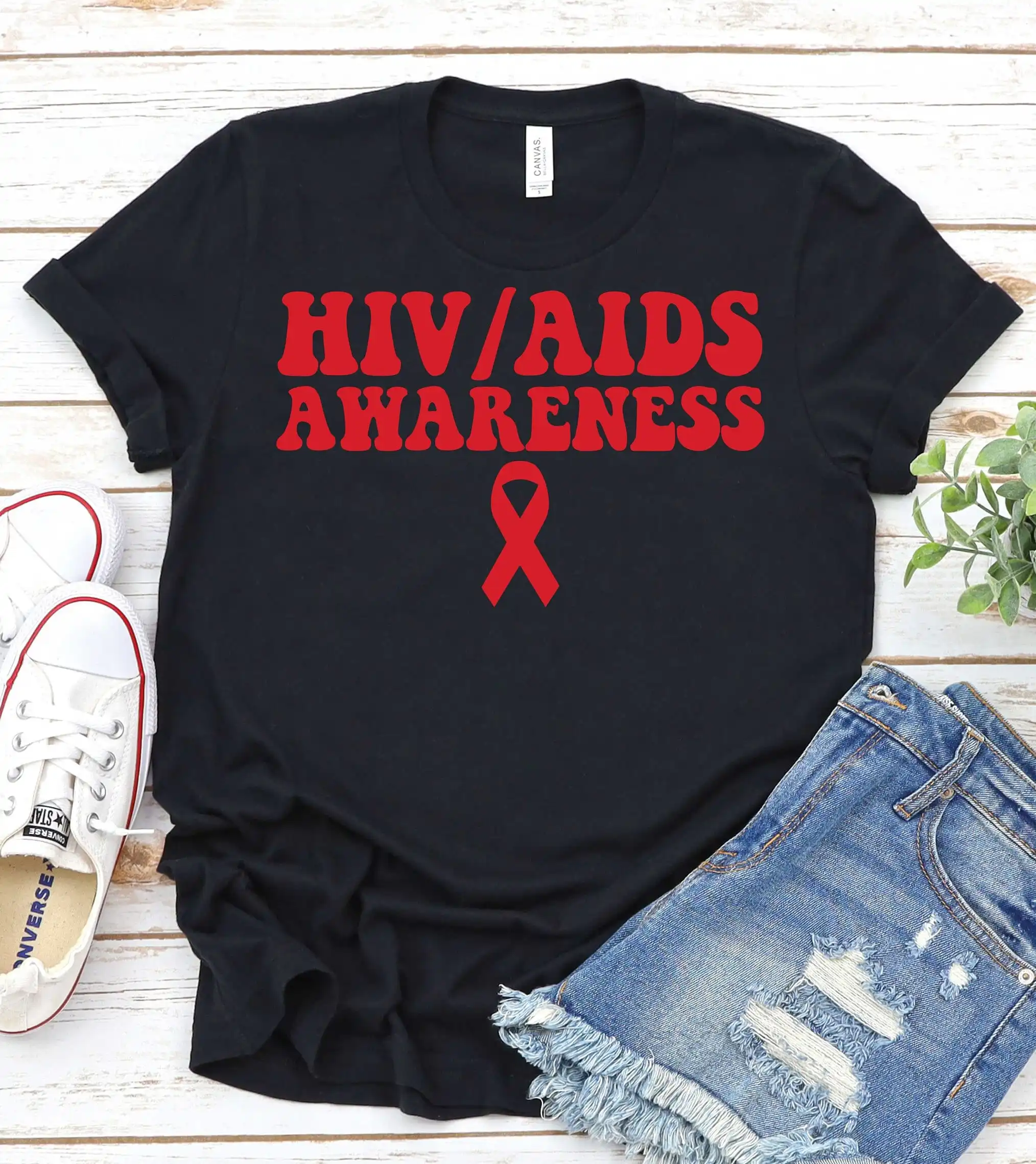 Hiv Aids Awareness T Shirt World Day Red Ribbon Support Survivor Advocacy