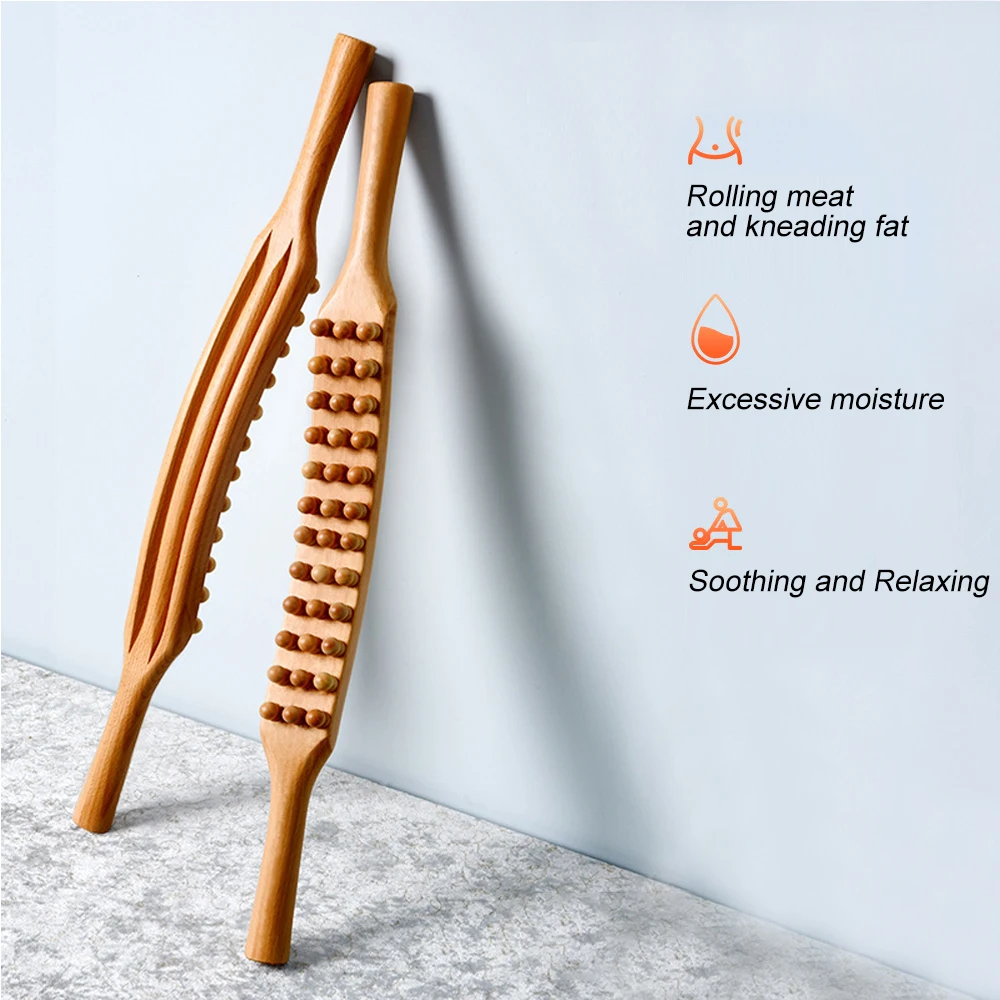 Wood Therapy Massage Tool, Massageador de Drenagem Linfática, Handheld Massage Stick, Costas, Perna, Corpo, Relaxe, 36 Beads, 1Pc