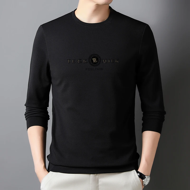 New Men's Brand O-Neck Collar Tops Clothing Casual Anti-Wrinkle Long Sleeve T-Shirt