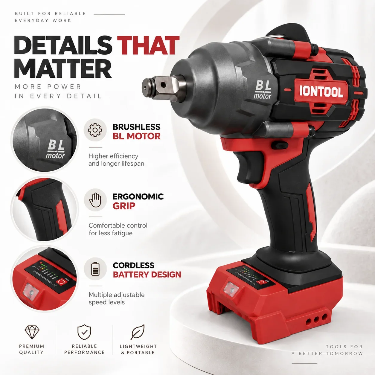 IONTOOL Professional High Torque 1000N.m Cordless Impact Wrench for Car Repair Tire Change and Garage Workshop Power Tool