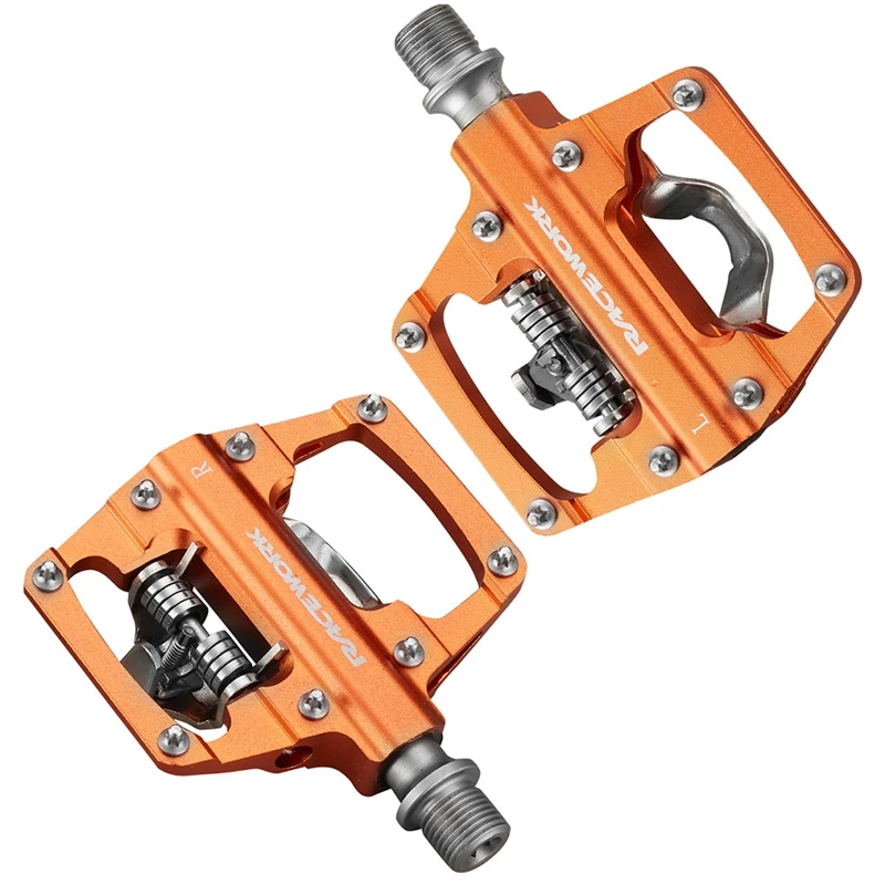 RACEWORK MTB Bike Clipless Pedals Self-locking CNC Aluminum Alloy DU Bearing SPD Double Flat Platform Mountain Bicycle Pedal