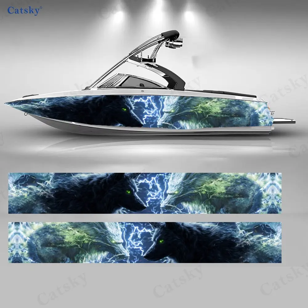 

Наклейки на лодки Thunder Twin Wolves Black Green, водонепроницаемые виниловые наклейки из ПВХ для рыболовных лодок, прочный и стильный дизайн