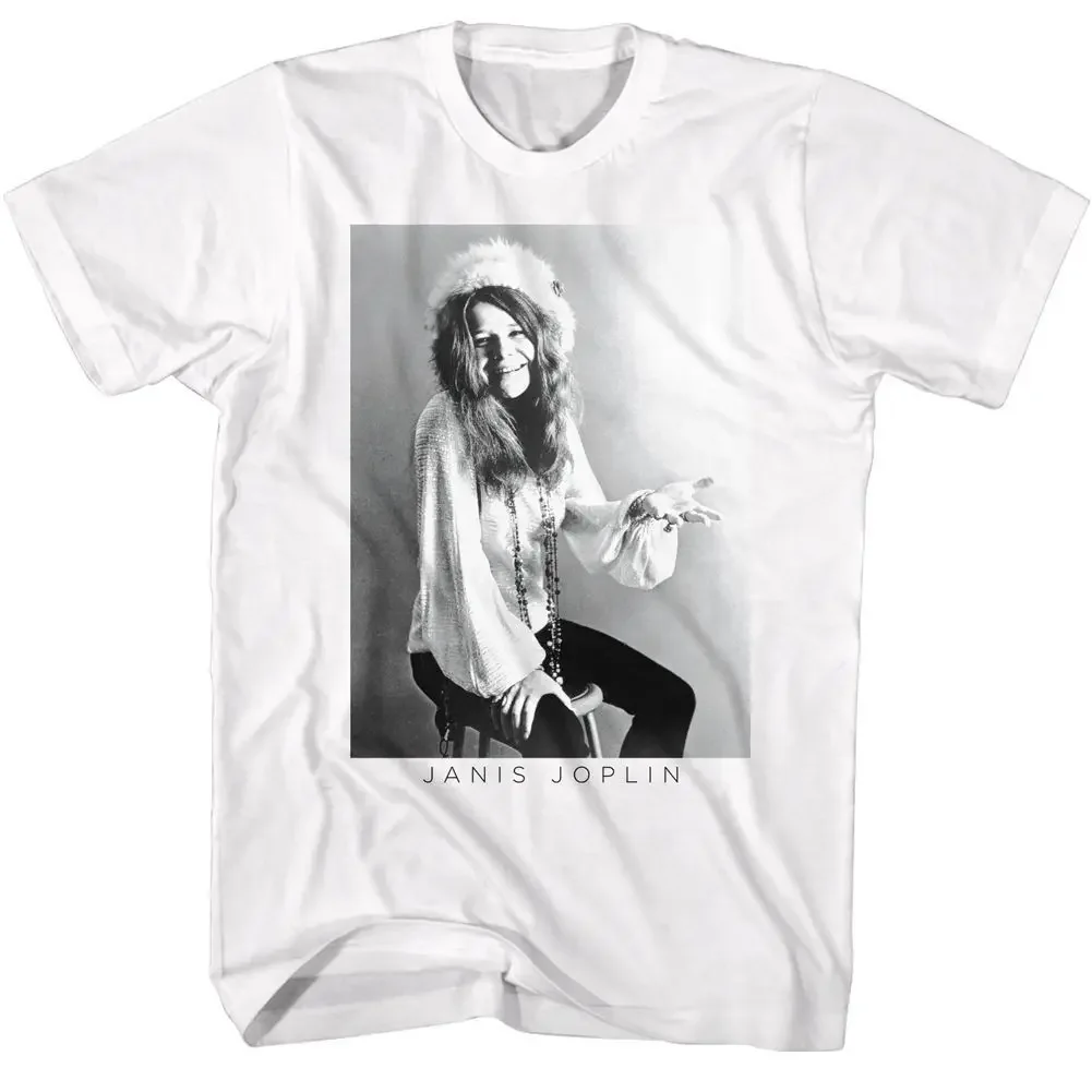 Janis Joplin Bw White T Shirt