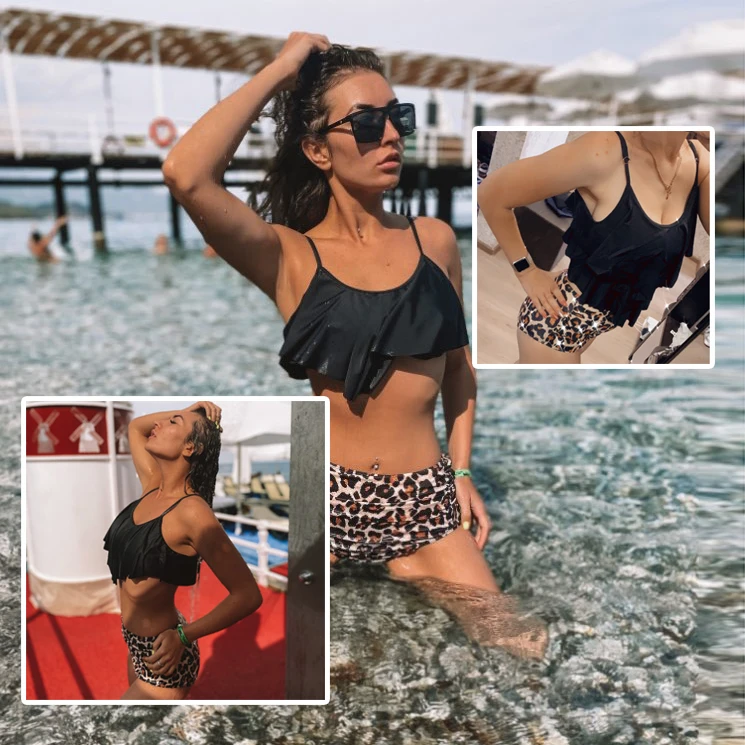 VOLALO Leopard Bikini 2024 High Waist Bikini Animal Print Tankini Floral Swimsuit Brazilian Ruffle Swimsuit  Swimwear Women